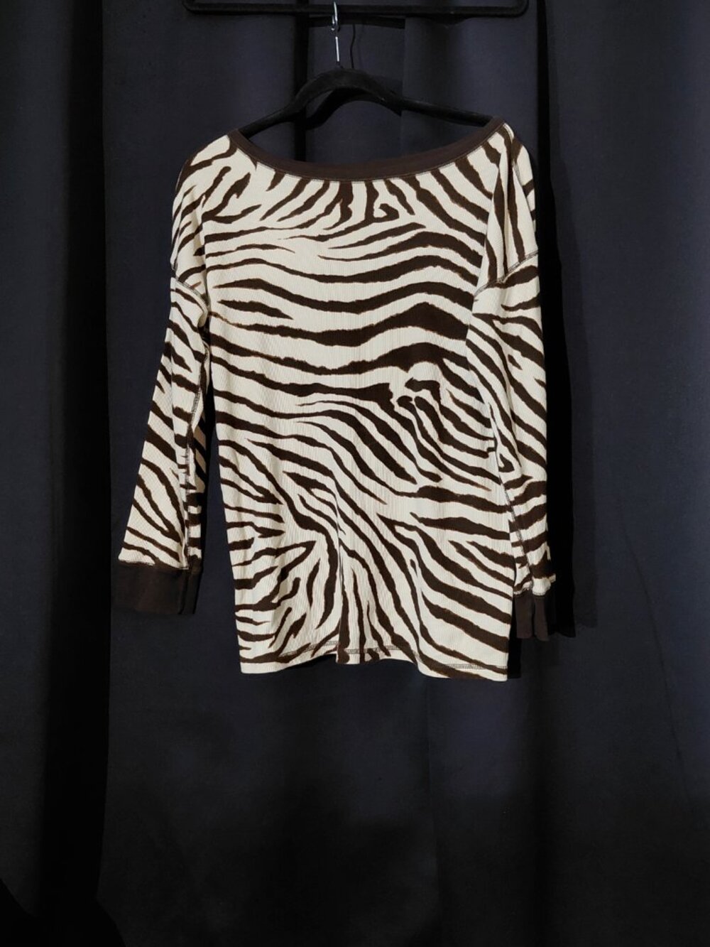 Vintage Ralph Lauren Thermal Knit Zebra Print, Long sleeve Top Size 1X